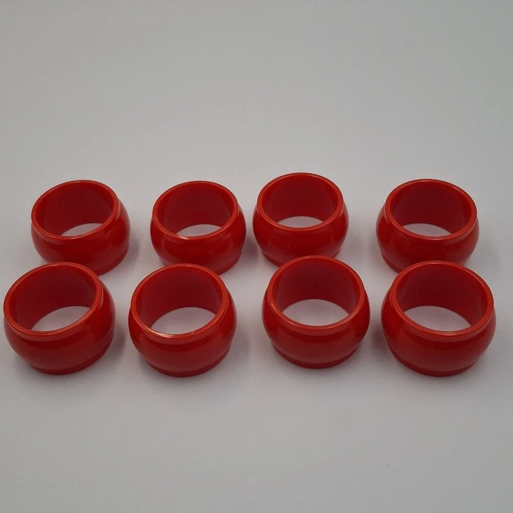 Vintage Set of 8 Red Napkin Rings Round Lucite Acrylic‎ Mid-Century Table Decor